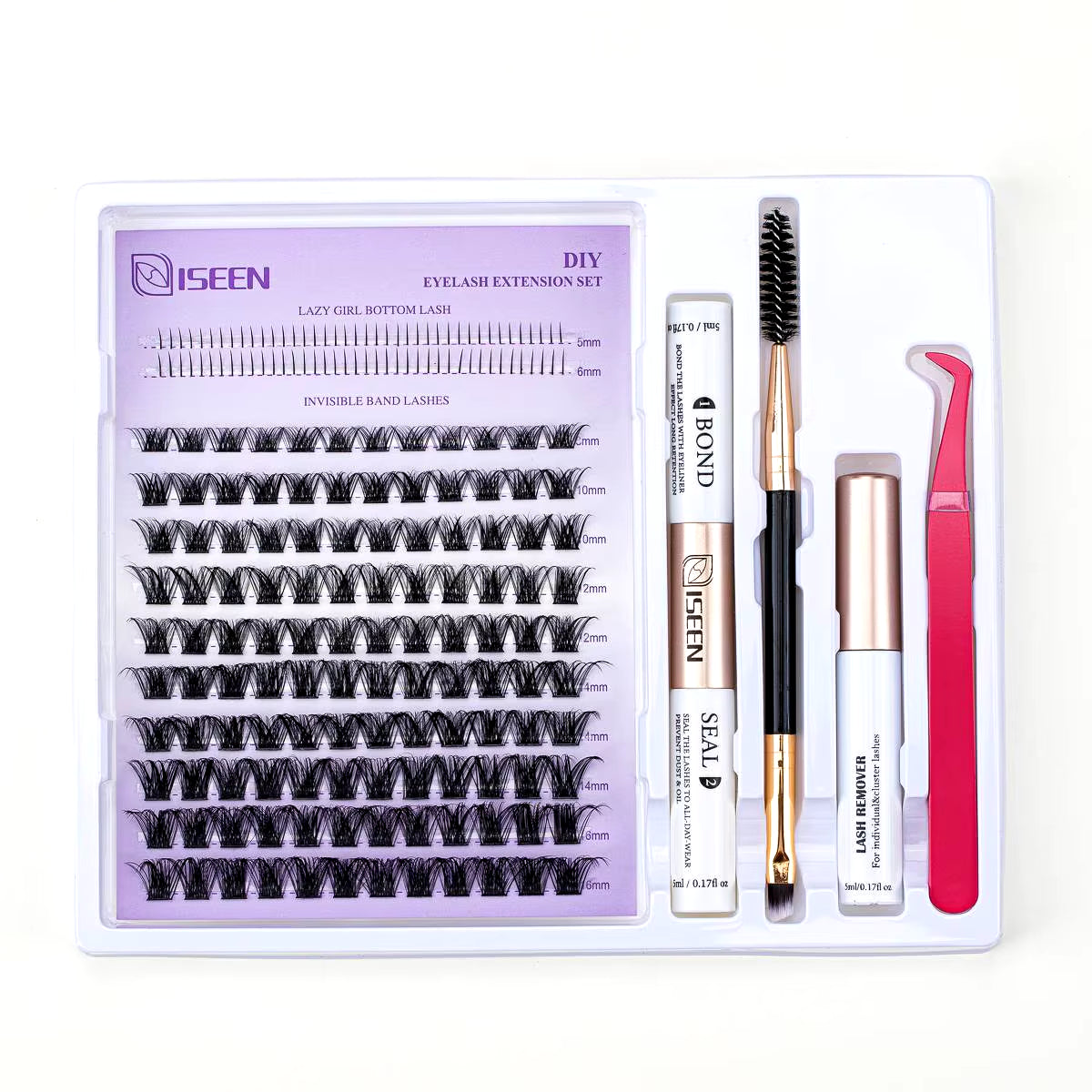 DIY Lash Extension Kit: Mixed Style Lash Clusters with Bond & Seal, Remover, Tweezers, and Lash Brush for Self-Application Makeup