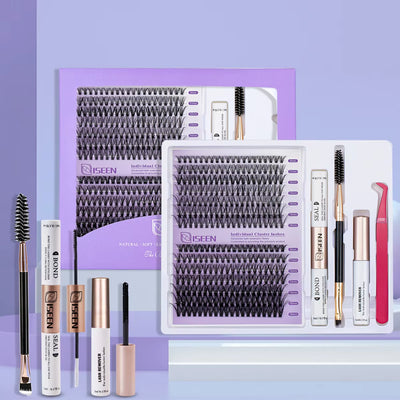 DIY Lash Extension Kit: Mixed Style Lash Clusters with Bond & Seal, Remover, Tweezers, and Lash Brush for Self-Application Makeup