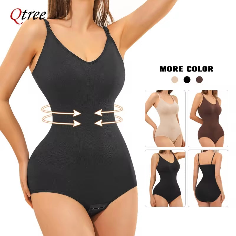 Qtree Women's Full Body Shaper Sculpting Sleeveless Bodysuit with Tummy Control and Slim Waist Trainer Hooks, Plus Size