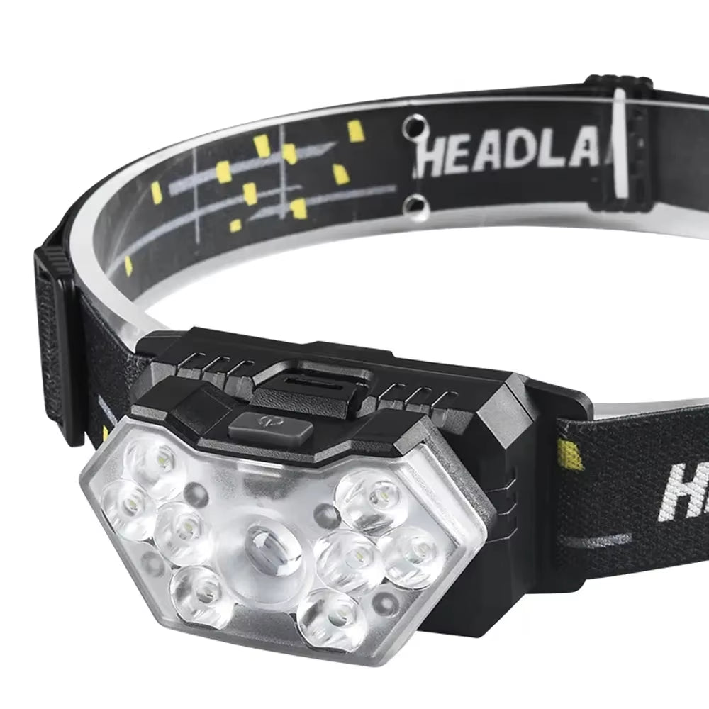 9-LED Rechargeable Motion Sensor Headlamp - Portable Outdoor Flashlight for Fishing, Camping, and Work