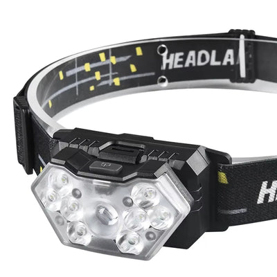 9-LED Rechargeable Motion Sensor Headlamp - Portable Outdoor Flashlight for Fishing, Camping, and Work