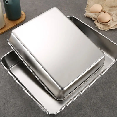 Rectangular Nonstick Stainless Steel Deep Baking Pan for Cakes, Breads, and Food Storage - Kitchen Bakeware