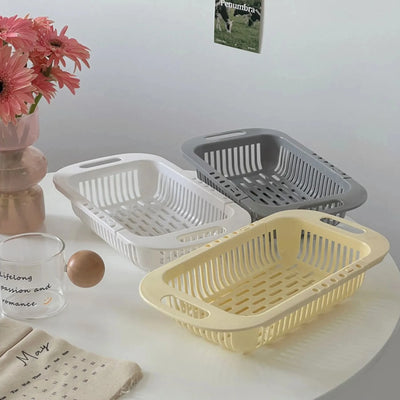 Retractable Kitchen Sink Storage Rack with Drain Basket for Fruits and Vegetables