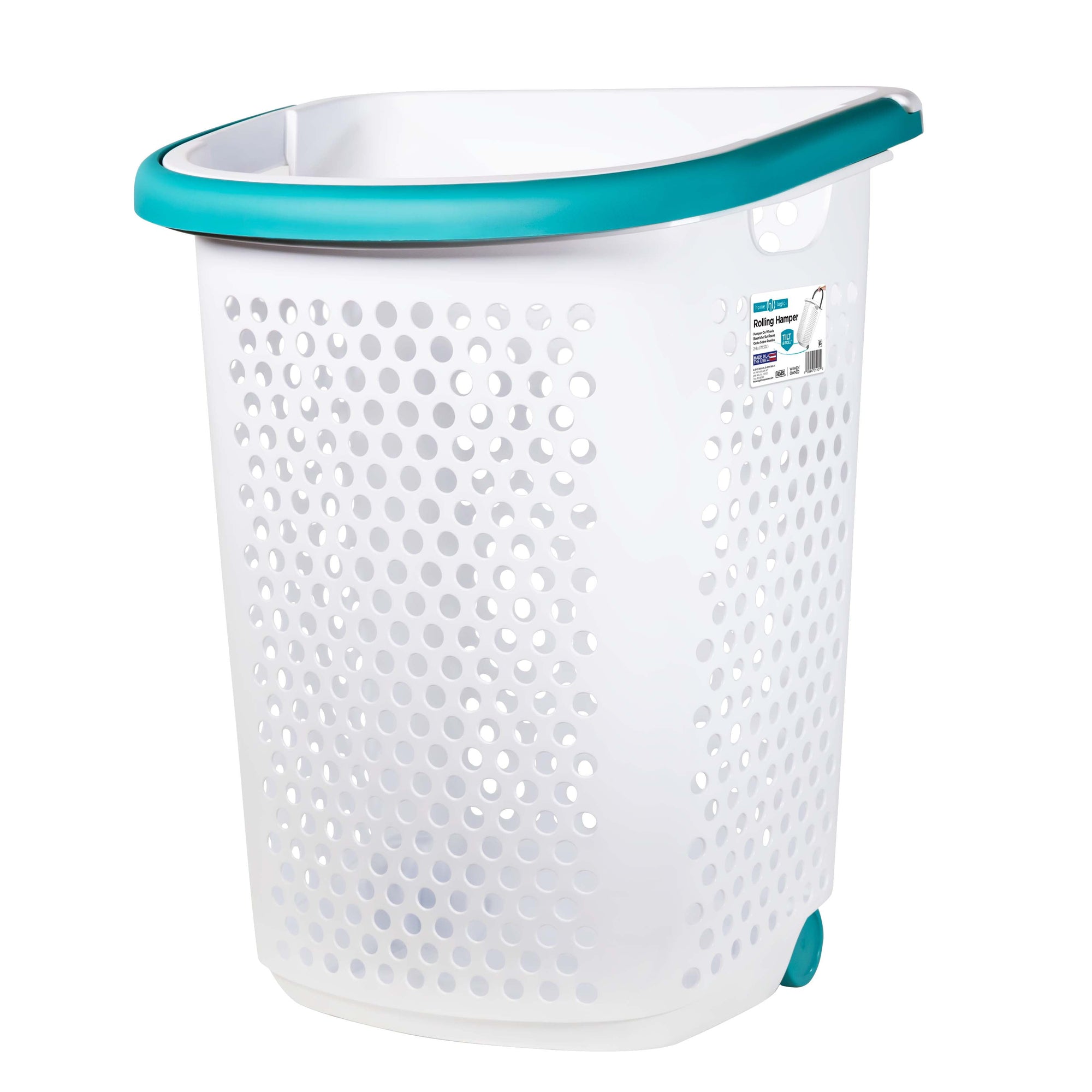Rolling Plastic Laundry Hamper with Pop-Up Handle - White - Adult / Tween