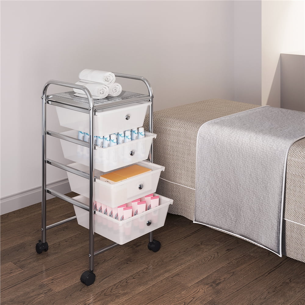 Rolling Storage Trolley Cart with 4 Plastic Drawers on Wheels, White - CommunityRateLLC