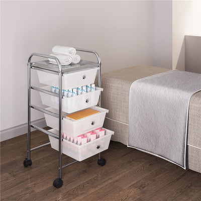 Rolling Storage Trolley Cart with 4 Plastic Drawers on Wheels, White - CommunityRateLLC