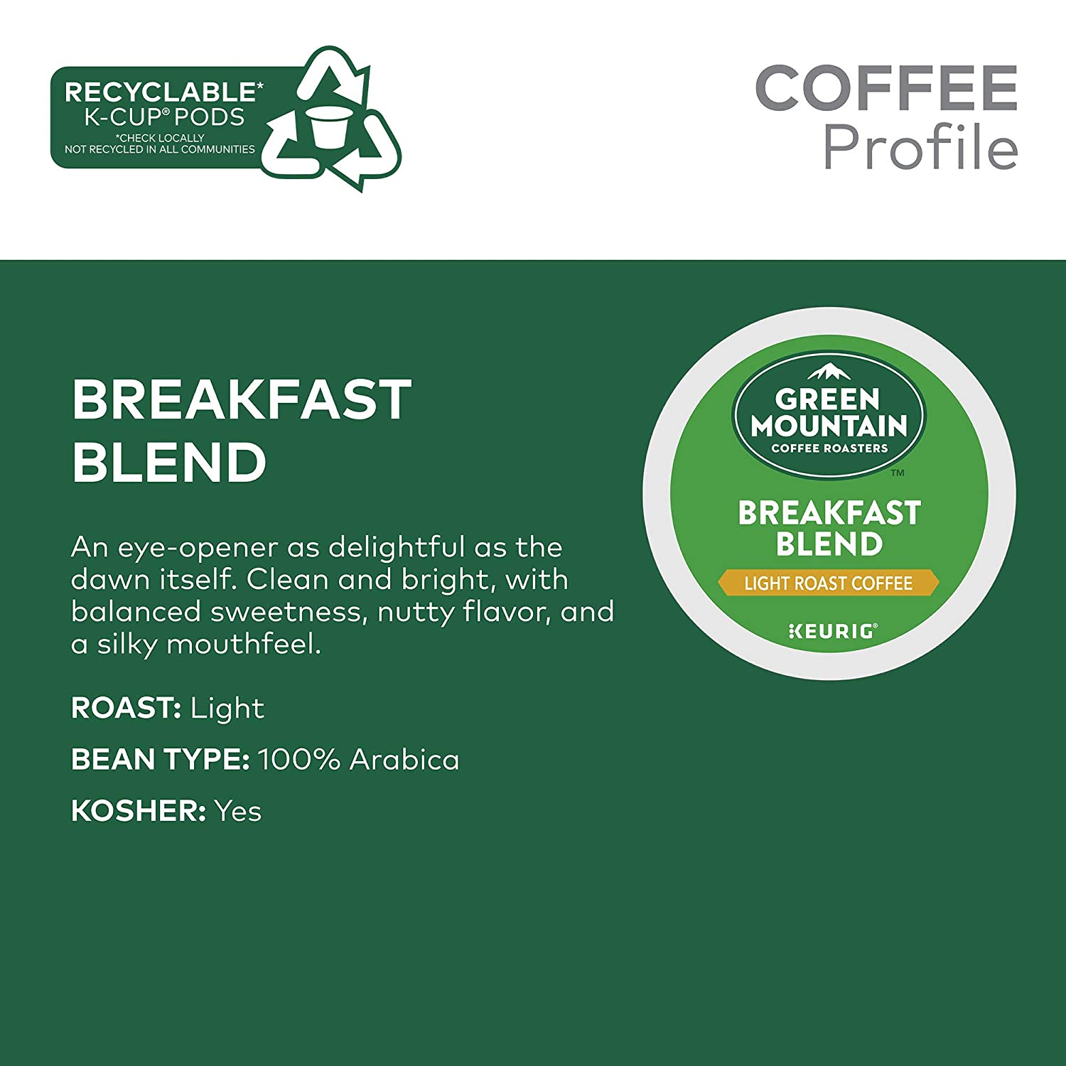 Green Mountain Coffee Roasters Breakfast Blend Single-Serve Keurig K-Cup Pods - CommunityRateLLC