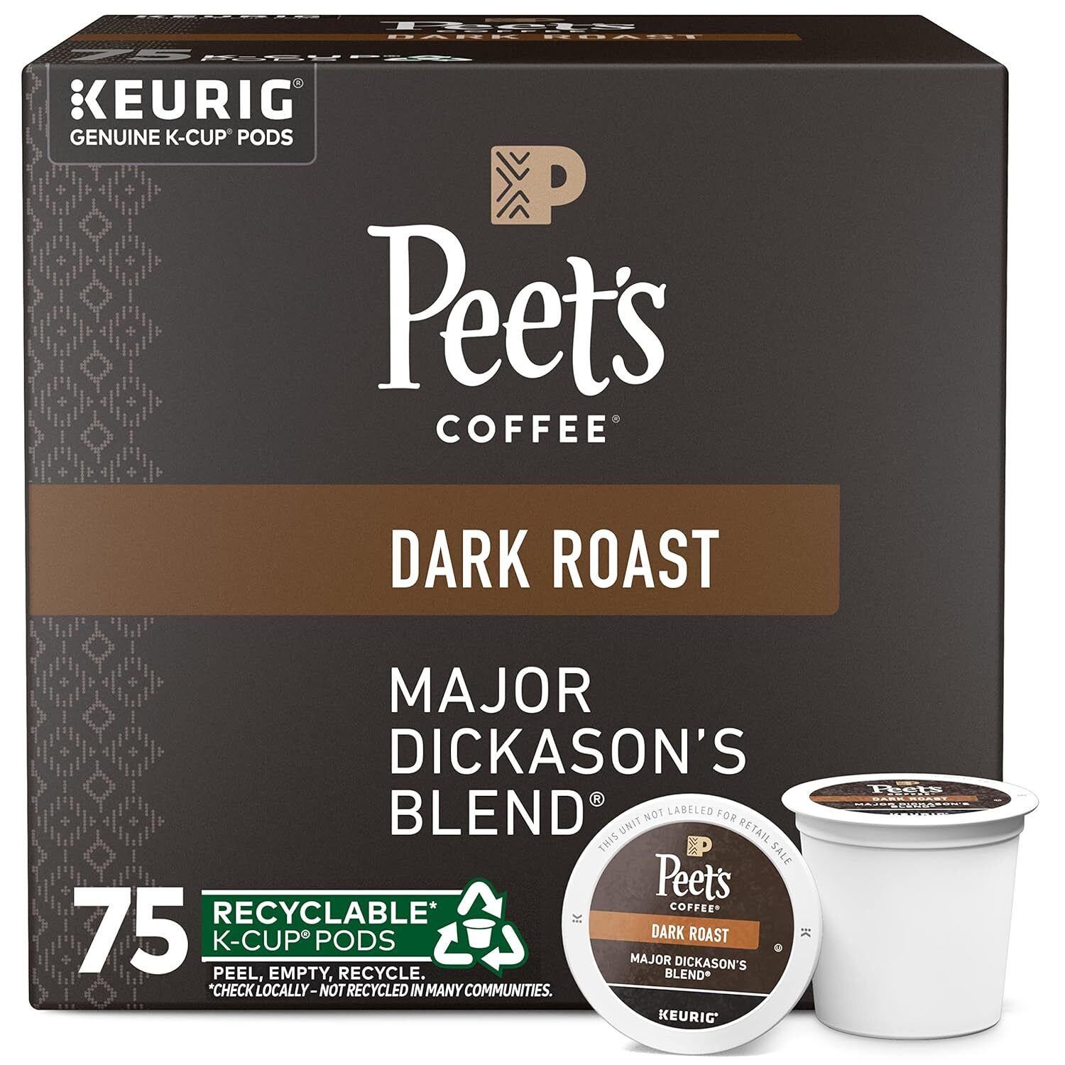 Peet's Coffee, Dark Roast K-Cup Pods for Keurig Brewers - Major Dickason's Blend 75 Count (1 Box of 75 K-Cup Pods) - CommunityRateLLC