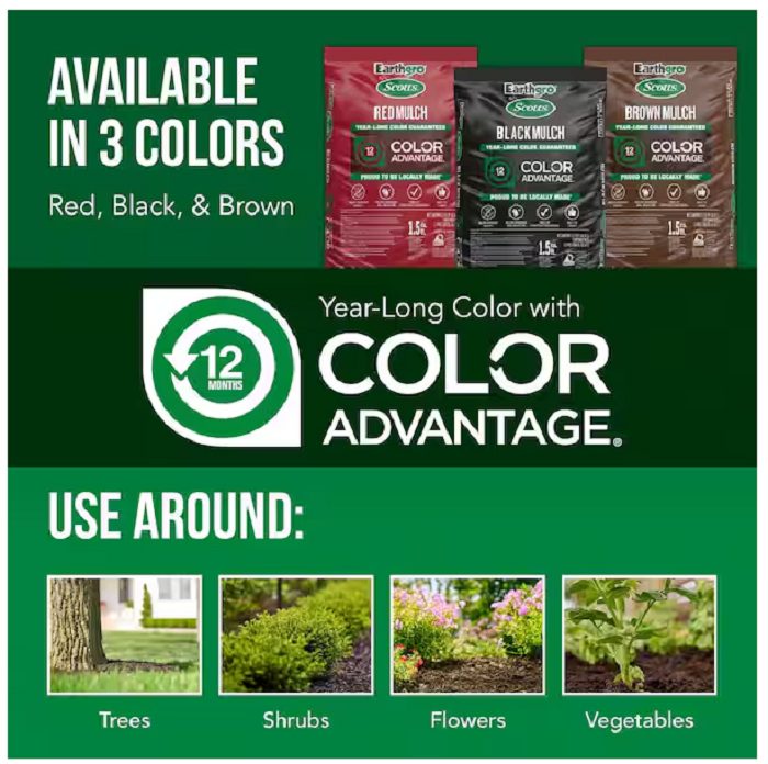 Lot of 6 bags Scotts Earthgro mulch, 9 cubic feet total, natural wood shredded mulch for moisture retention and weed prevention.