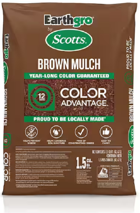 Lot of 6 bags Scotts Earthgro mulch, 9 cubic feet total, natural wood shredded mulch for moisture retention and weed prevention.