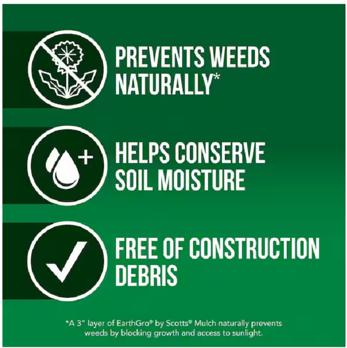 Lot of 6 bags Scotts Earthgro mulch, 9 cubic feet total, natural wood shredded mulch for moisture retention and weed prevention.