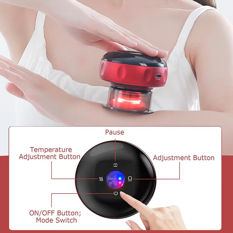 Smart Electric Vacuum Cupping and Heating Suction Massage Device for Back, Neck, and Arms