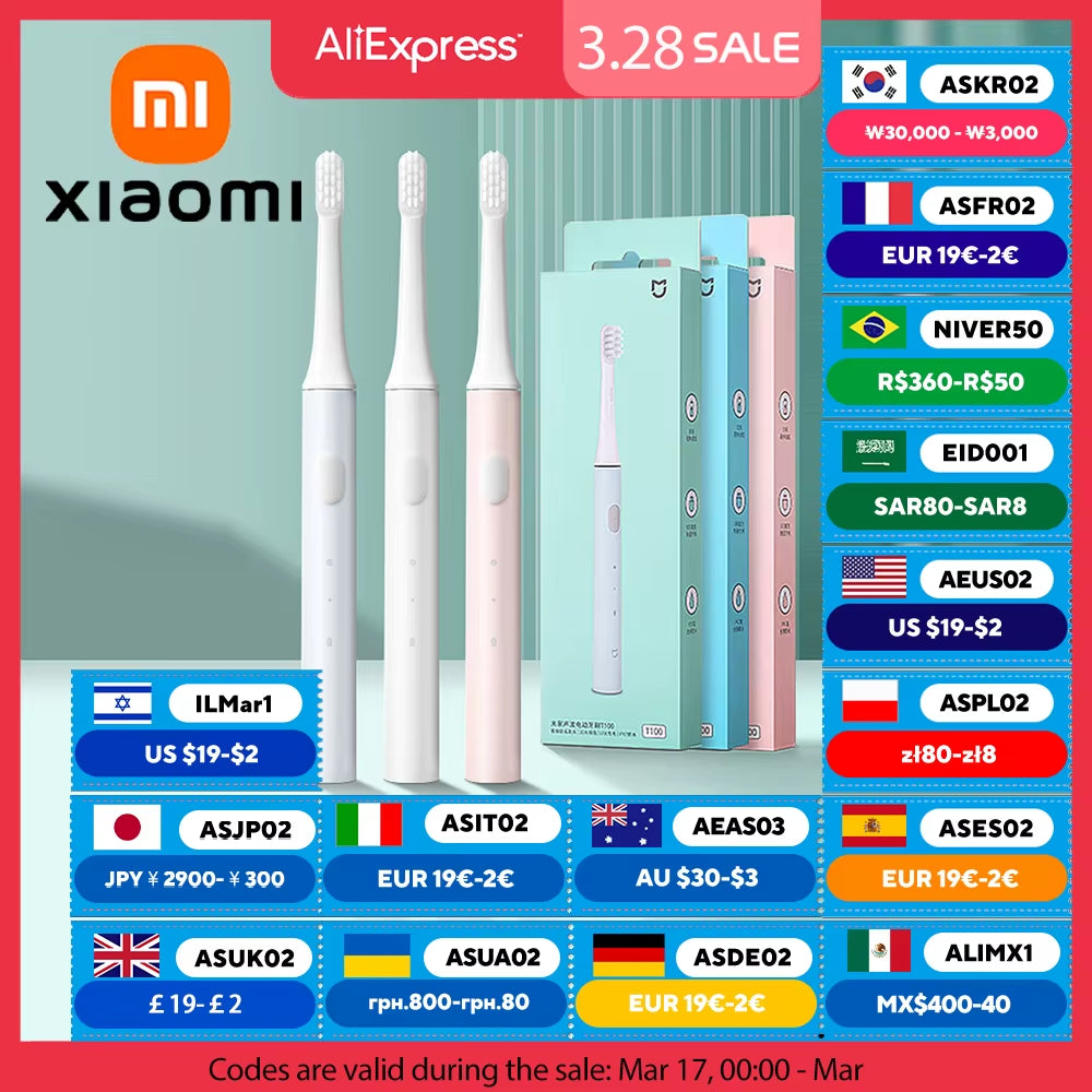 Mijia T100 Sonic Electric Toothbrush - Cordless, USB Rechargeable, Waterproof, Ultrasonic Automatic Design