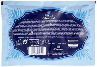 talc powder with classic scent in 100 gram packaging, silky texture for moisture absorption and skin soothing