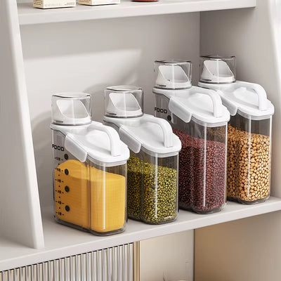 Transparent Portable Plastic Storage Container with Measuring Cup for Kitchen Grains and Rice