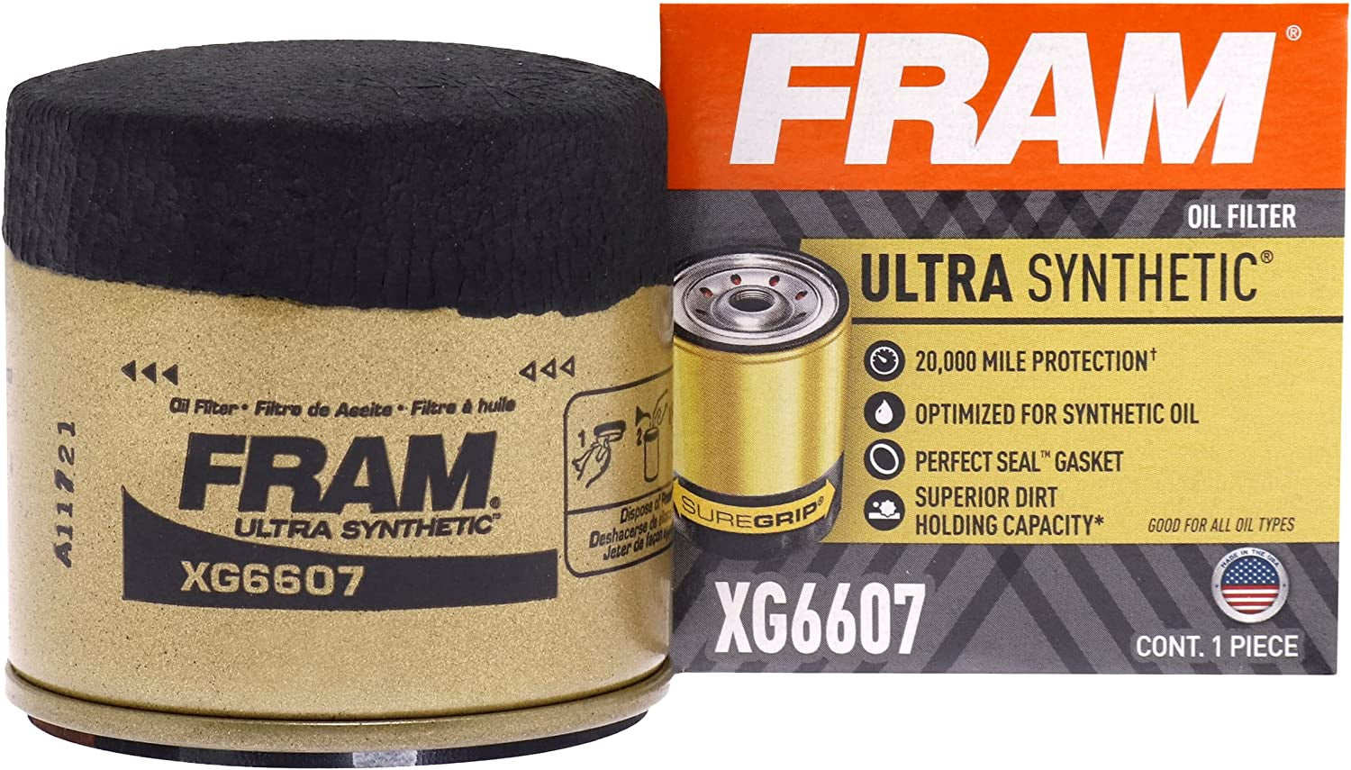 Ulta Synthetic Automotive Replacement Oil Filter, Designed for Synthetic Oil Changes Lasting up to 20K Miles, XG6607 with Suregrip (Pack of 1).