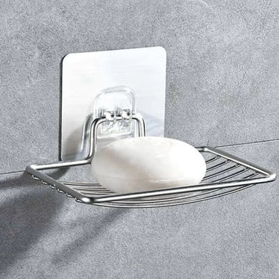 Stainless Steel Punch-Free Soap Rack - Wall-Mounted Single Layer Drainage Shelf for Bathroom