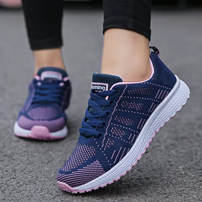 Women Casual Shoes Fashion Breathable Walking Mesh Flat Shoes Sneakers Women Gym Vulcanized Shoes blue Female Footwear