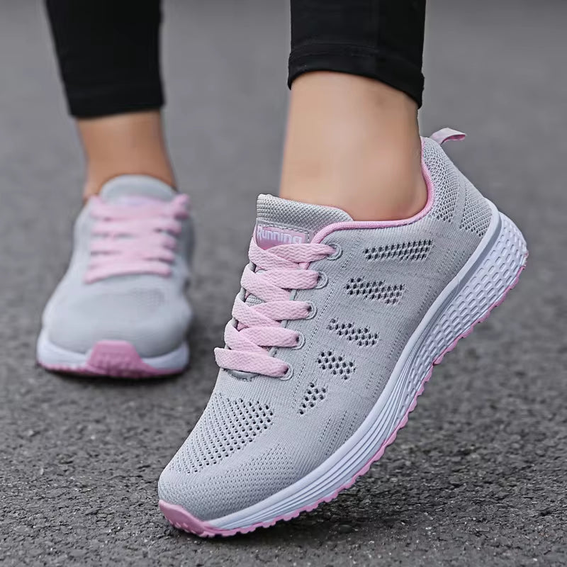 Women Casual Shoes Fashion Breathable Walking Mesh Flat Shoes Sneakers Women Gym Vulcanized Shoes grey Female Footwear