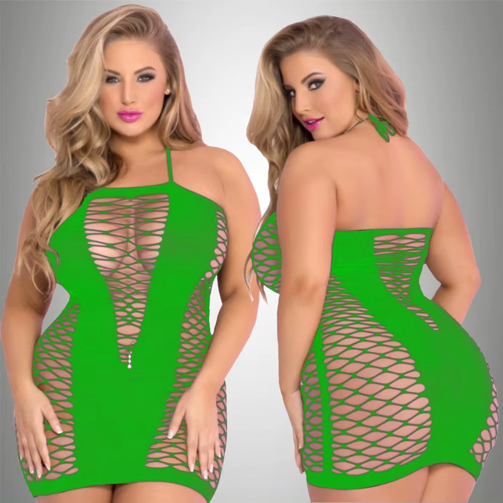 Porno plus Size Women Sexy Clubwear Tank Dresses Sleeveless Fishnet Bodycon Night Hot Transparent Dress Underwear Erotic