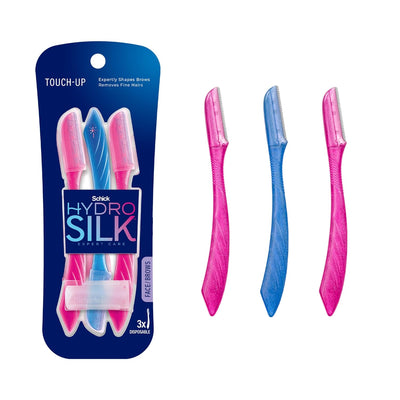 Schick Hydro Silk Touch-Up Dermaplaning Tool with Precision Cover, 3 Count - Women's Facial Razor for Peach Fuzz and Eyebrow Grooming