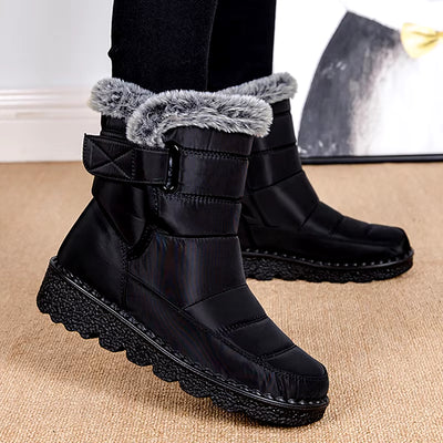 Women's Fashion Snow Boots - Solid Mid-Height Platform Winter Footwear