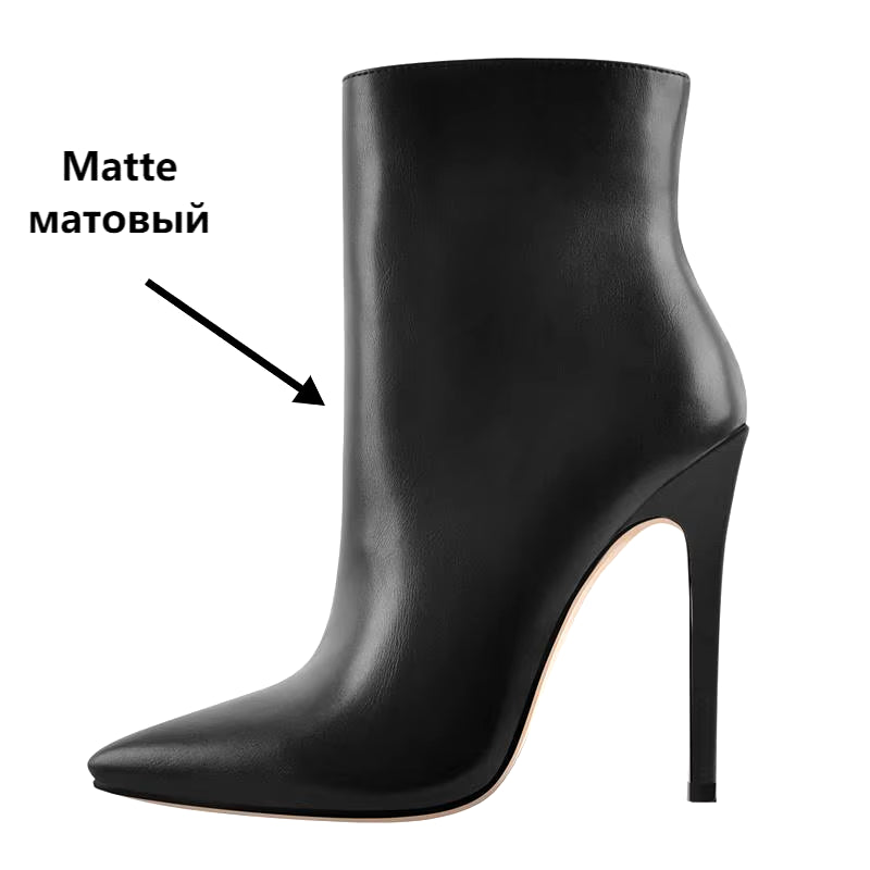 Handmade women's pointed toe ankle booties with 10CM thin high heels and side zipper, available in red and blue colors and extended sizes