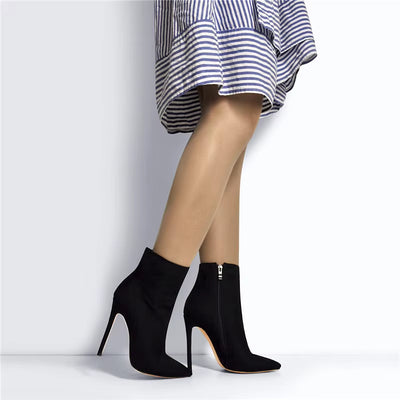 Women's Handmade Pointed Toe 10CM Thin High Heel Ankle Booties with Side Zipper in Red and Blue, Available in Extended Sizes