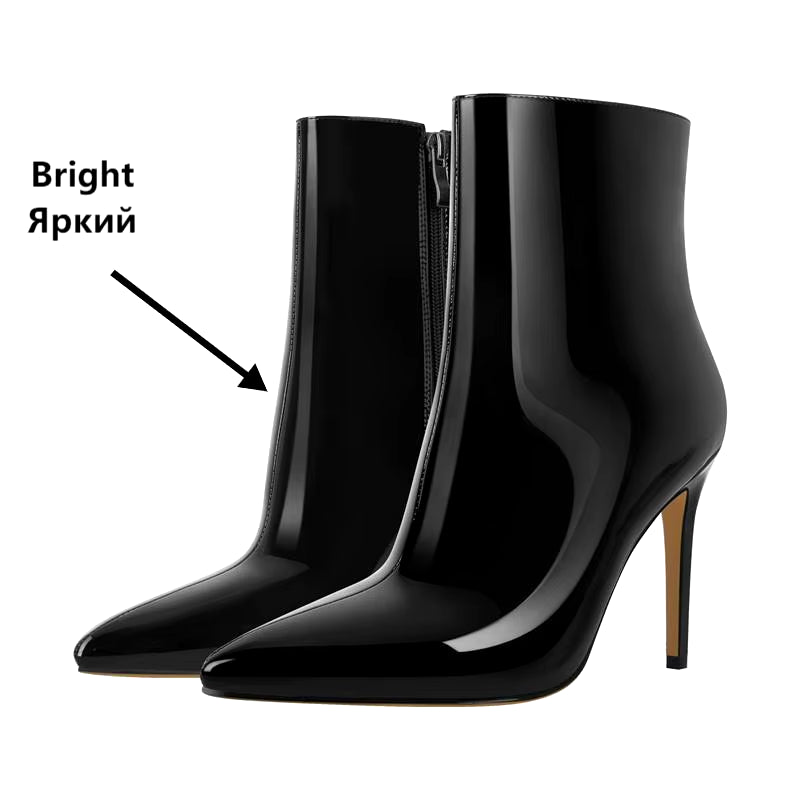 Women's Handmade Pointed Toe 10CM Thin High Heel Ankle Booties with Side Zipper in Red and Blue, Available in Extended Sizes