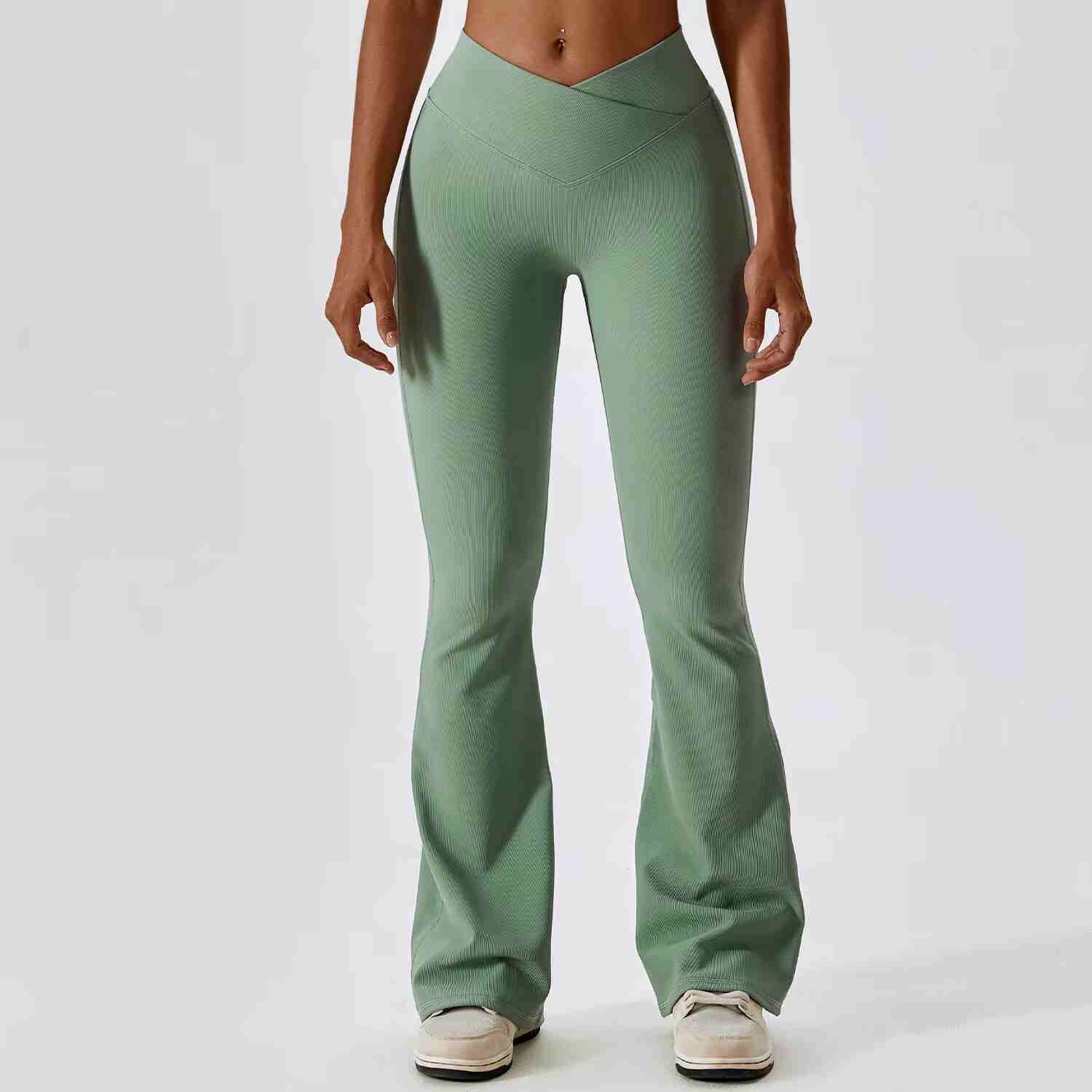 Women's High Waist Flare Leggings - Solid Slim Fit Splice Trousers for Office Wear, Spring 2024