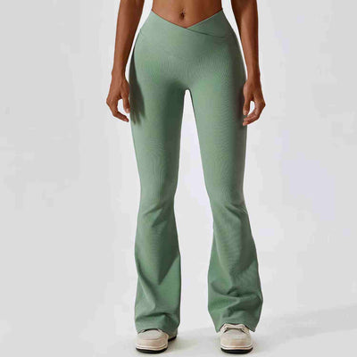 Women's High Waist Flare Leggings - Solid Slim Fit Splice Trousers for Office Wear, Spring 2024