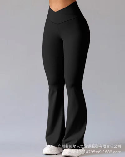 Women's High Waist Flare Leggings - Solid Slim Fit Splice Trousers for Office Wear, Spring 2024