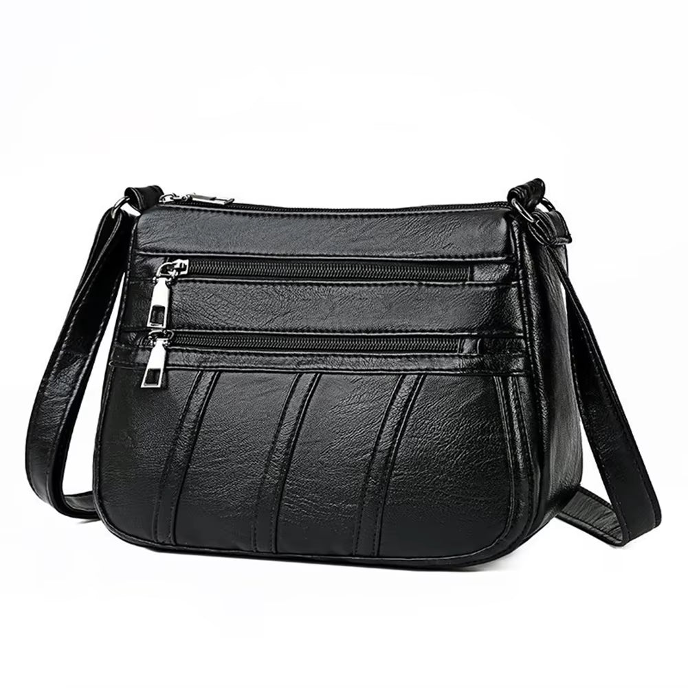 Women's High-Quality Soft PU Leather Multi-Pocket Shoulder Bag - Black Business Crossbody Messenger Bag