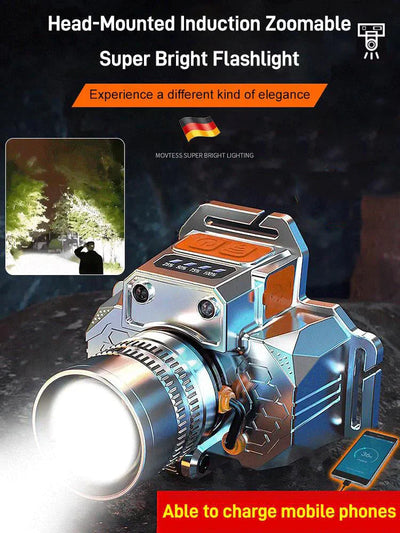 LED Headlights with Zoomable Functionality - High-Intensity Head-Mounted Flashlight for Outdoor Activities, Night Fishing, and Mining