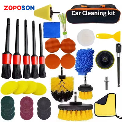 ZOPOSON Professional Car Cleaning Kit: Scrubber Drill, Detailing Brushes, Air Conditioner Vent Tools, Towels, and Polisher for Auto Detailing